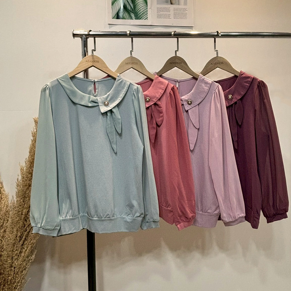 優雅純色透膚袖上衣