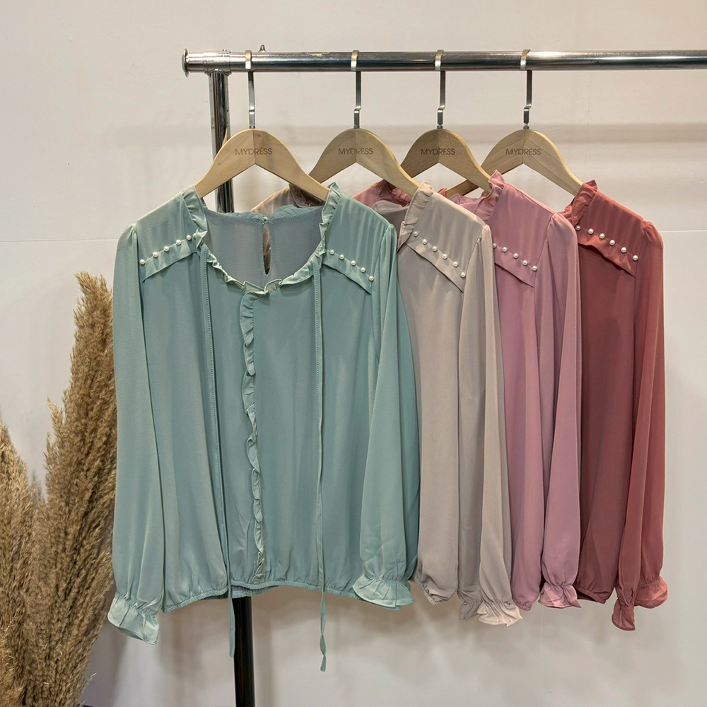 荷葉邊V領綁帶上衣