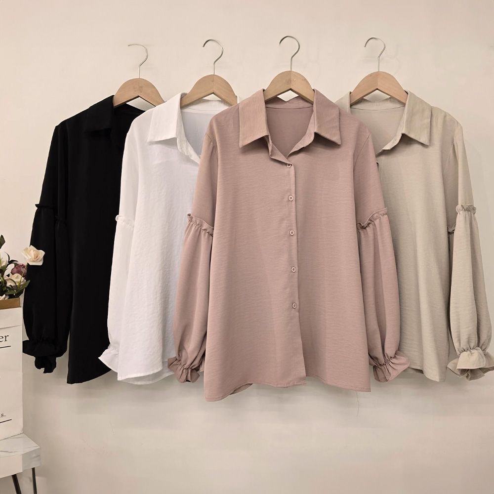 寬鬆荷葉花邊長袖襯衫