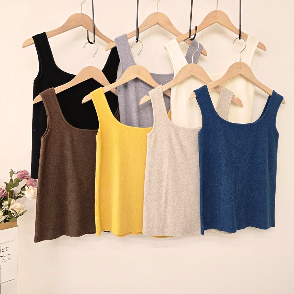 純色百搭方領針織背心