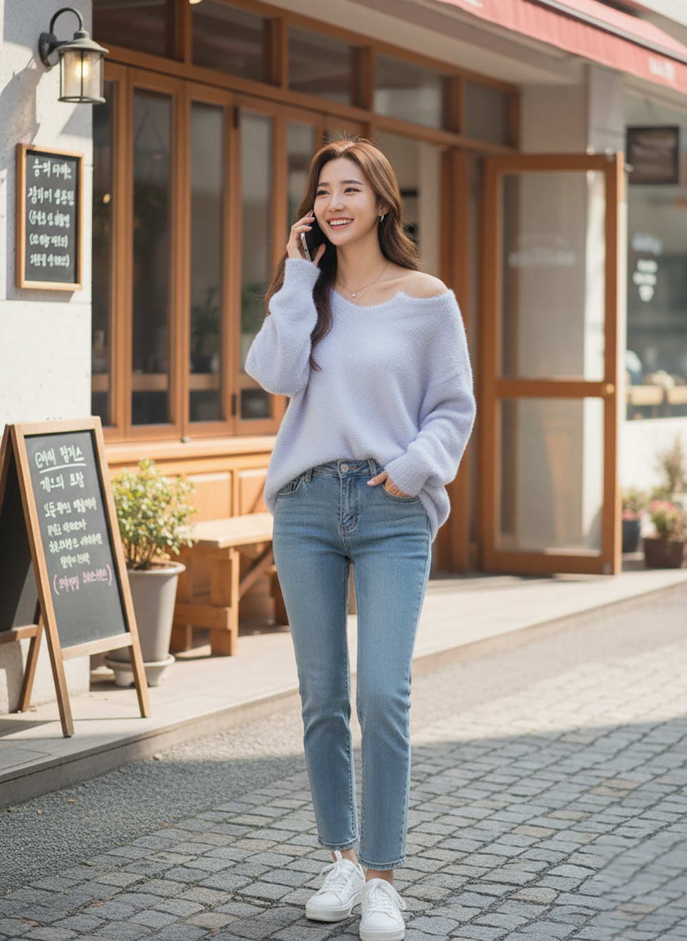 寬鬆開V純色毛衣