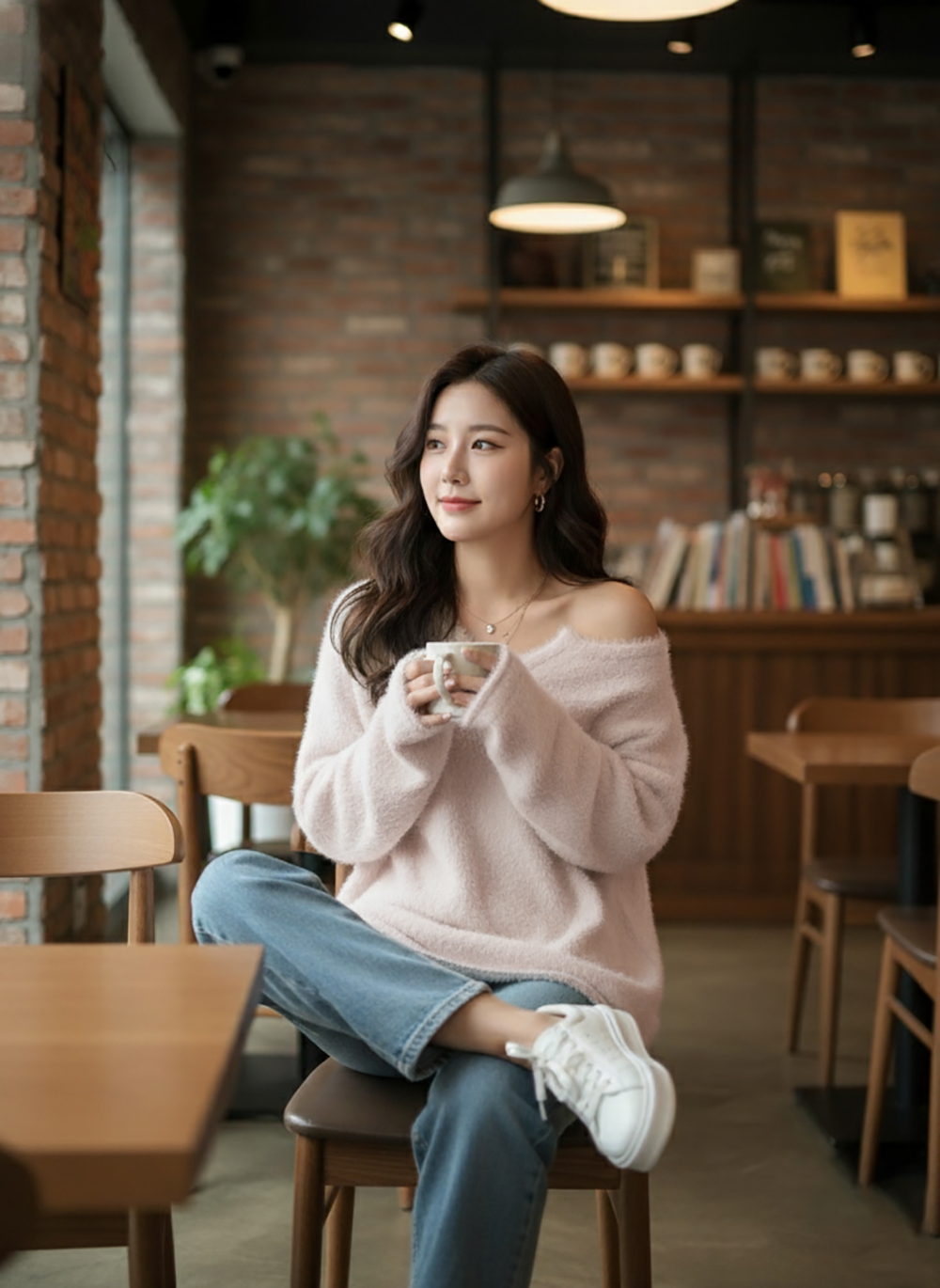 寬鬆開V純色毛衣