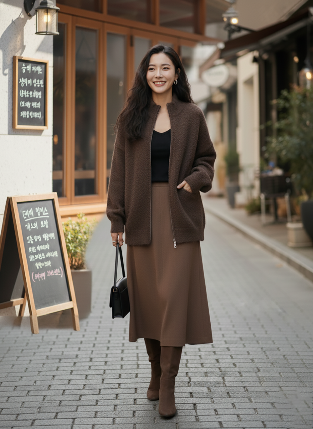 寬鬆立領拉鍊毛衣外套