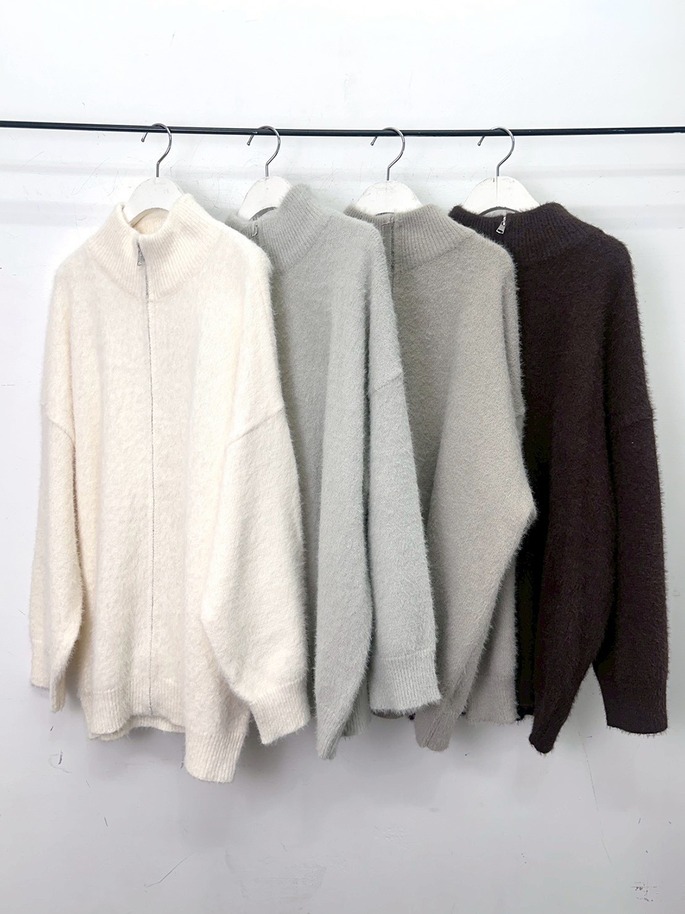 寬鬆立領拉鍊毛衣外套