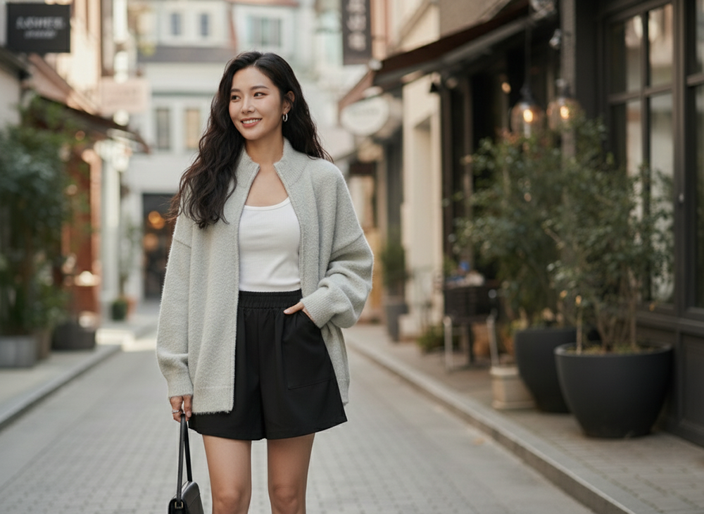 寬鬆立領拉鍊毛衣外套