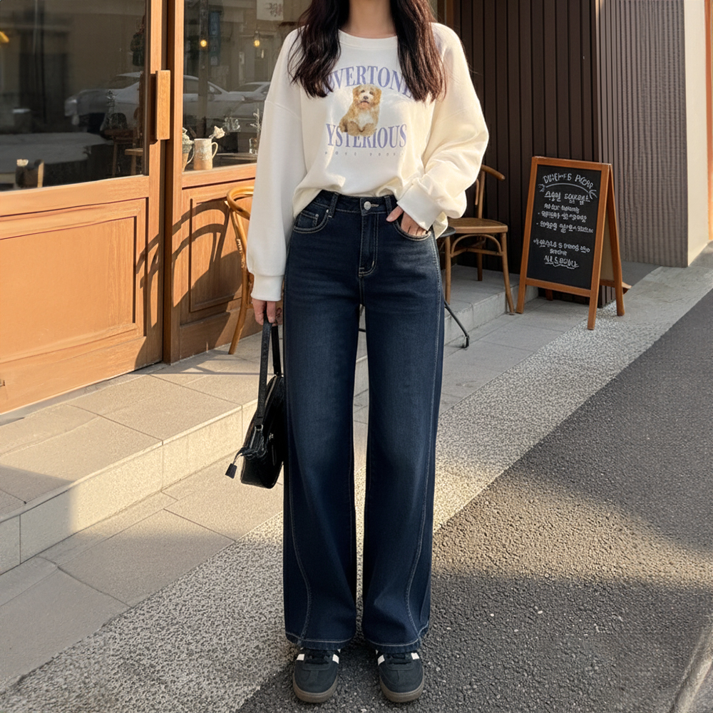 質感刷色牛仔直筒長褲