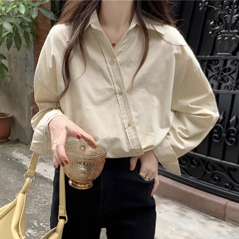 不完美-斜釦設計長袖襯衫