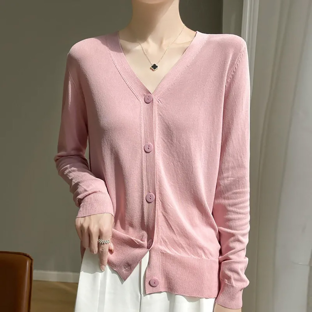 不完美-V領薄款針織開襟外套