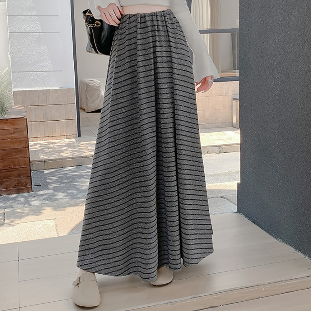 不完美-休閒條紋A字針織長裙