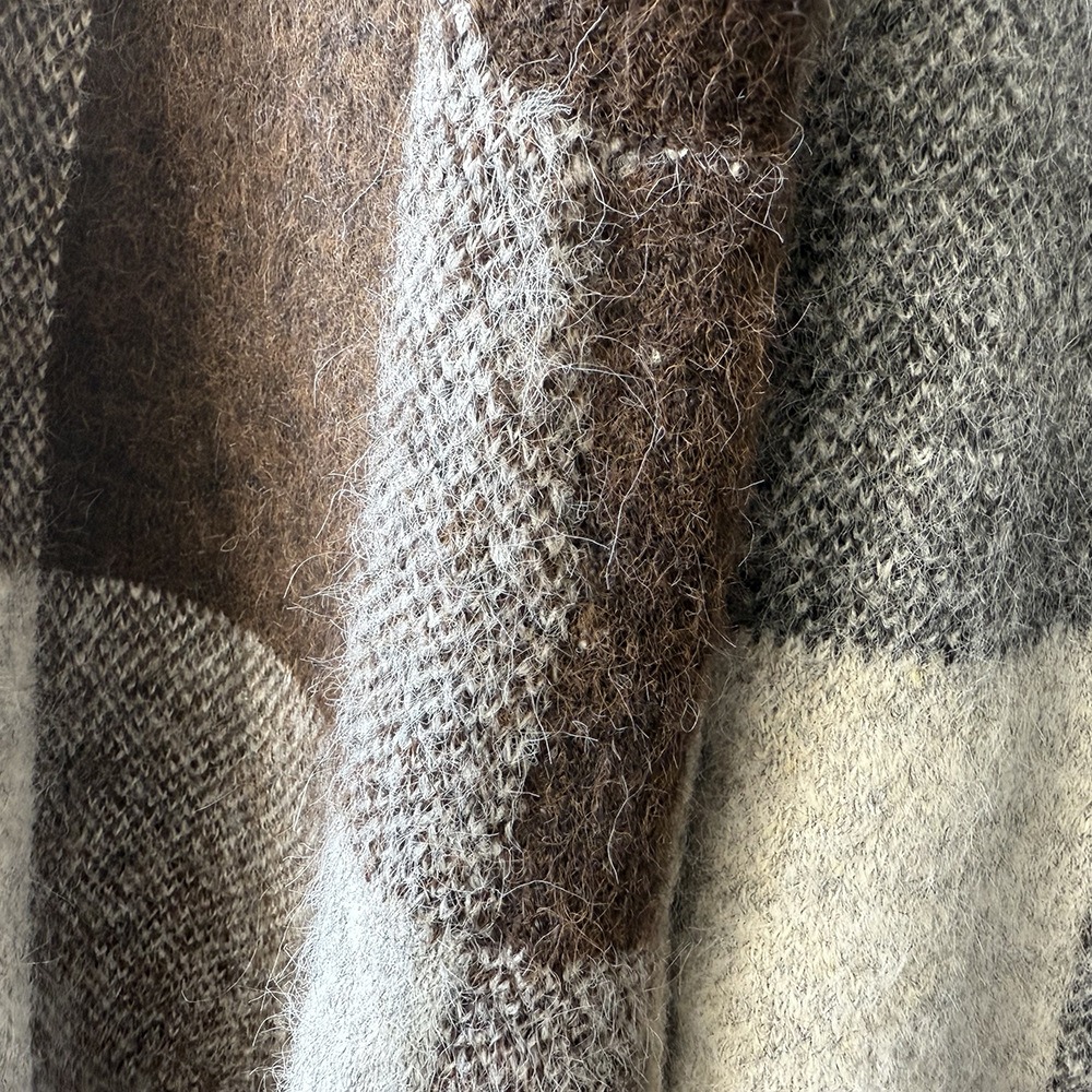 撞色格子針織背心外套