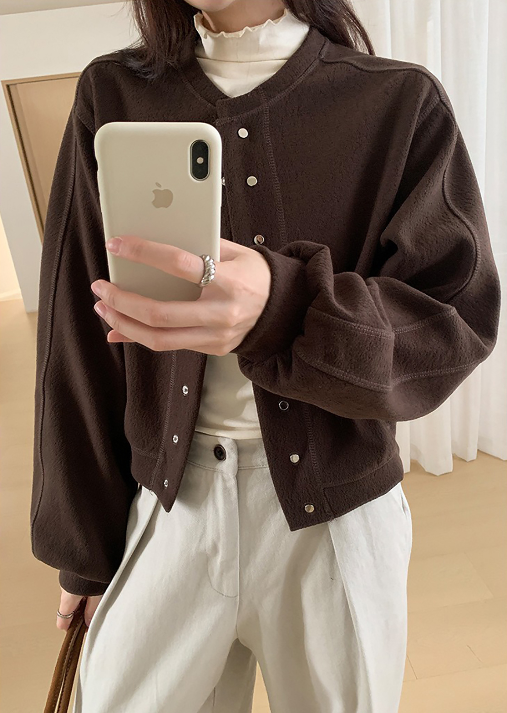 休閒寬鬆經典圓領外套,外套,上身,顯瘦,遮肉,冬天