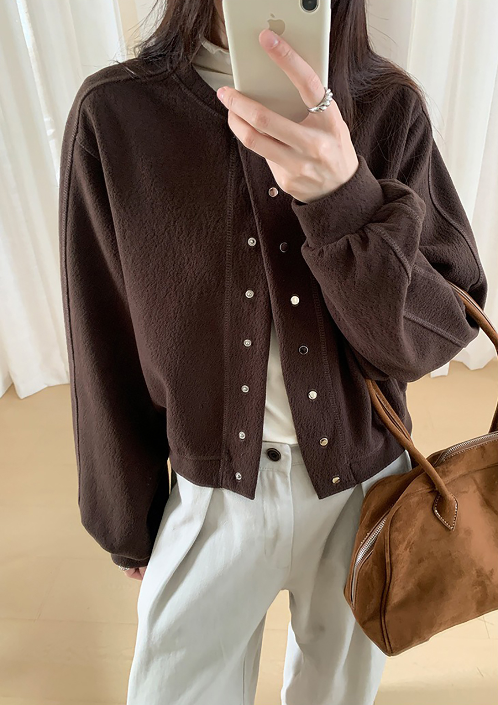 休閒寬鬆經典圓領外套,外套,上身,顯瘦,遮肉,冬天