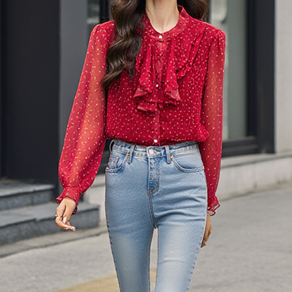 滿版愛心荷葉領上衣