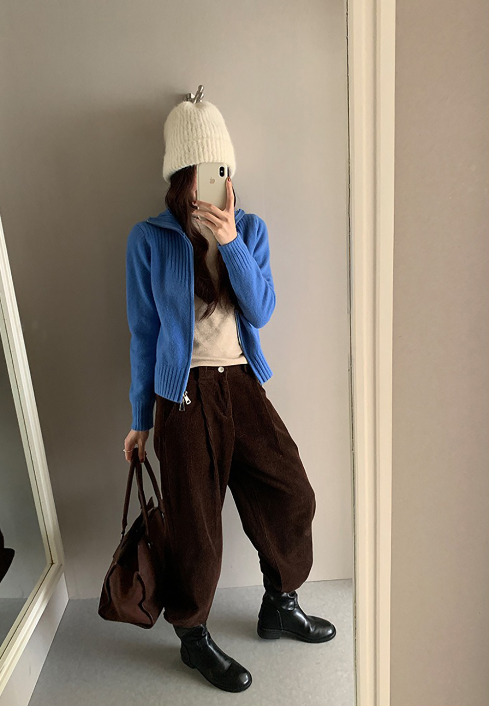 個性雙拉鍊翻領毛衣