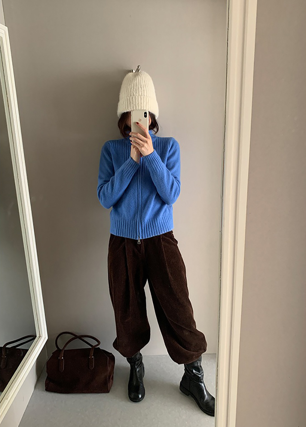 個性雙拉鍊翻領毛衣