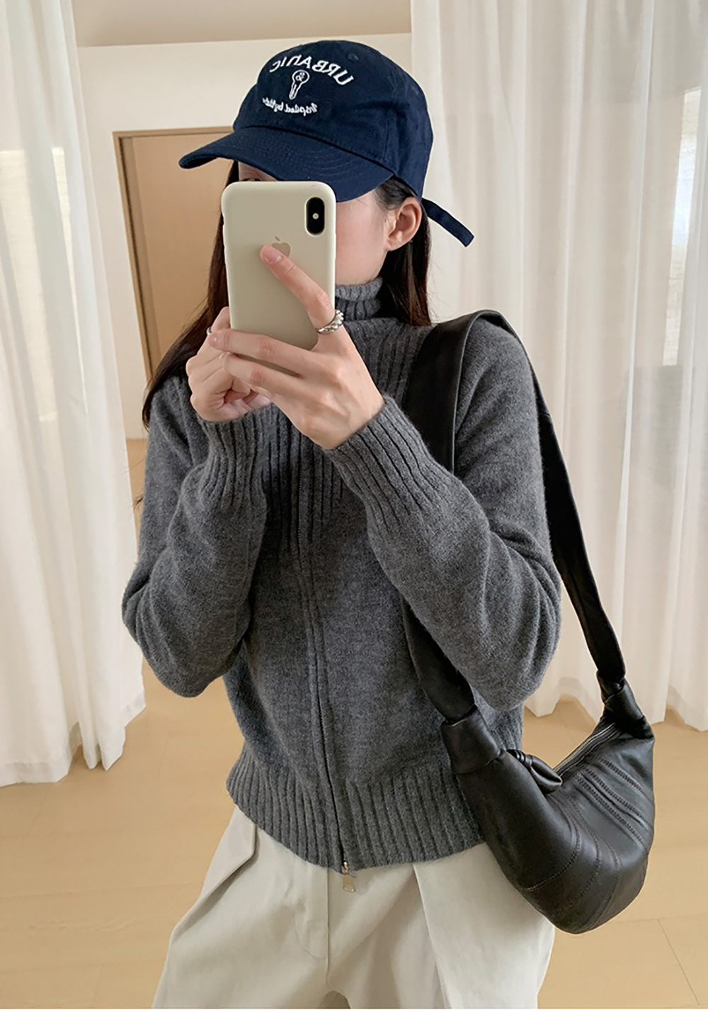 個性雙拉鍊翻領毛衣