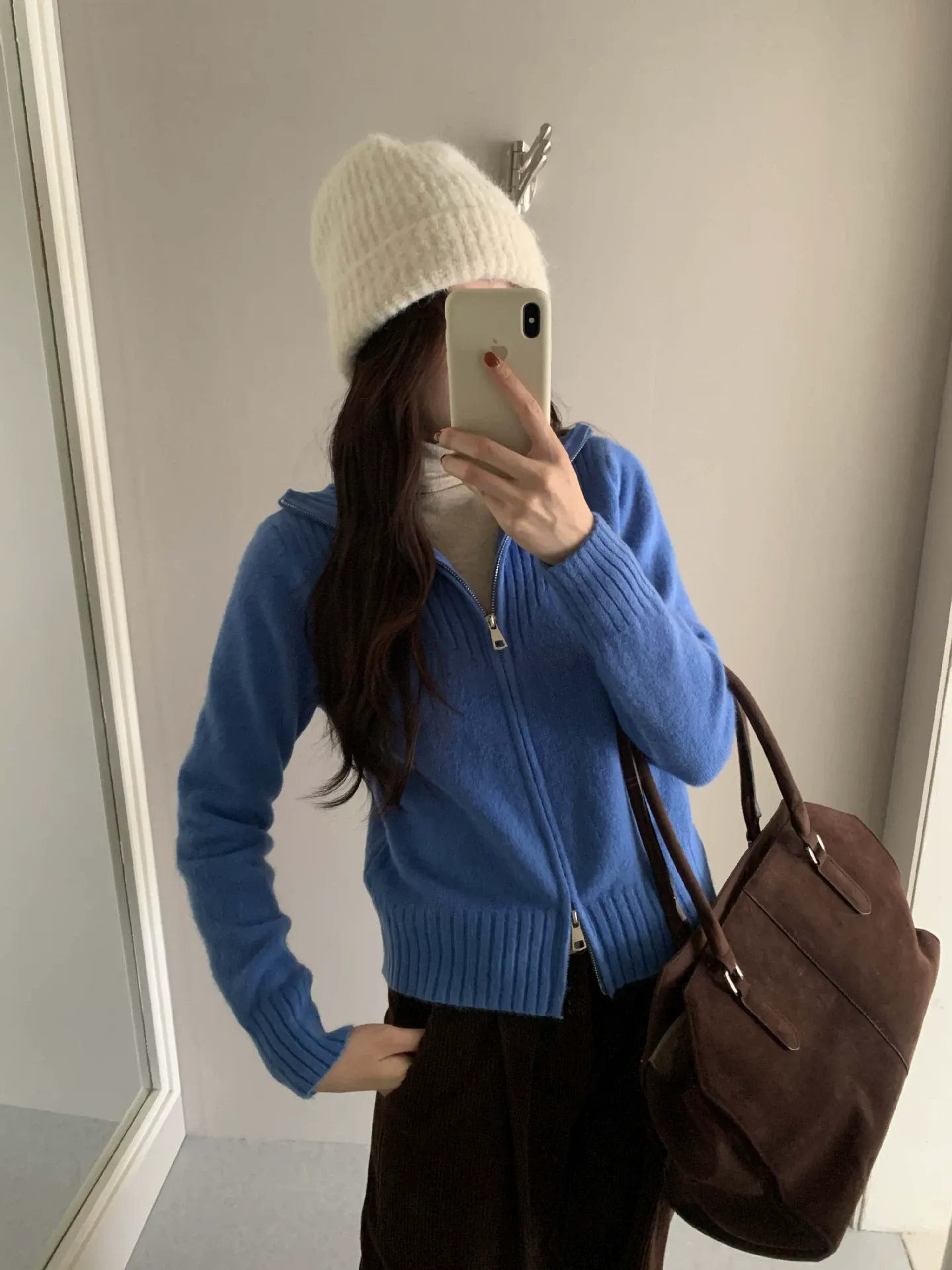 個性雙拉鍊翻領毛衣