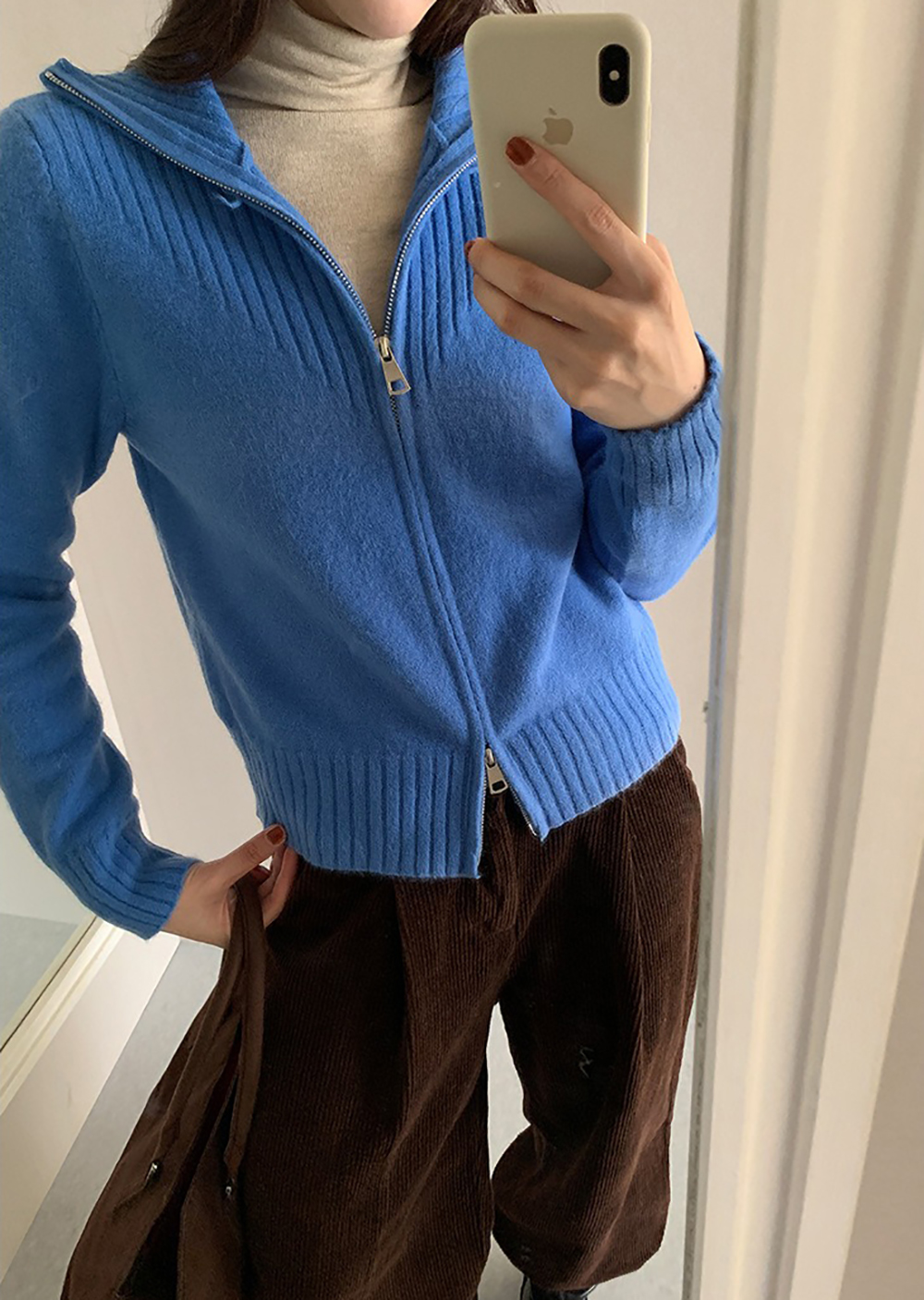個性雙拉鍊翻領毛衣