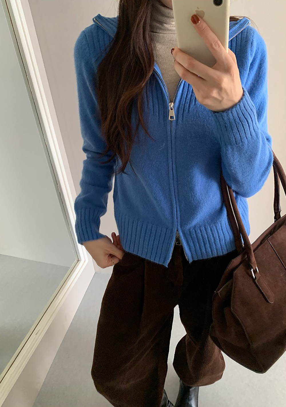 個性雙拉鍊翻領毛衣