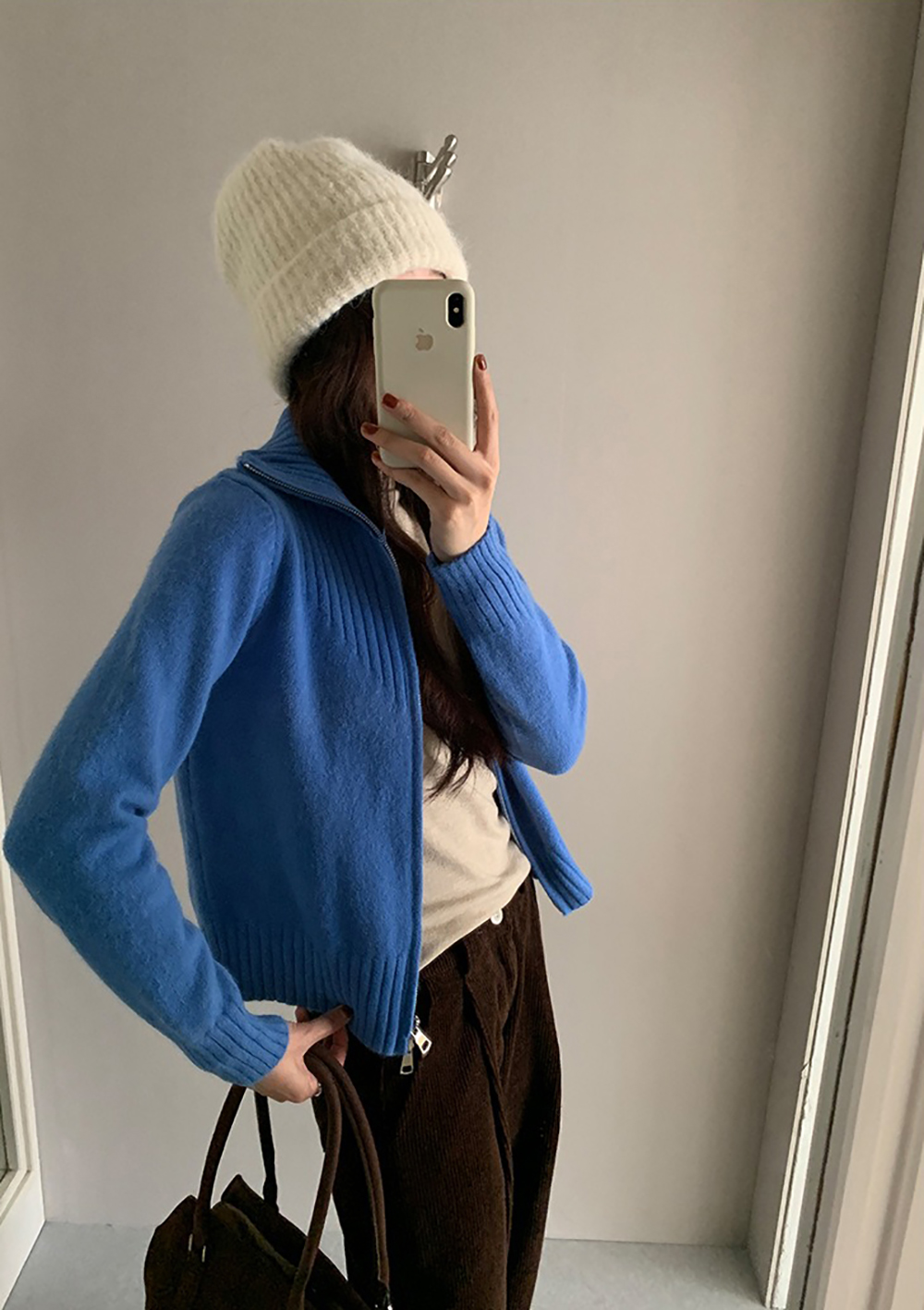 個性雙拉鍊翻領毛衣