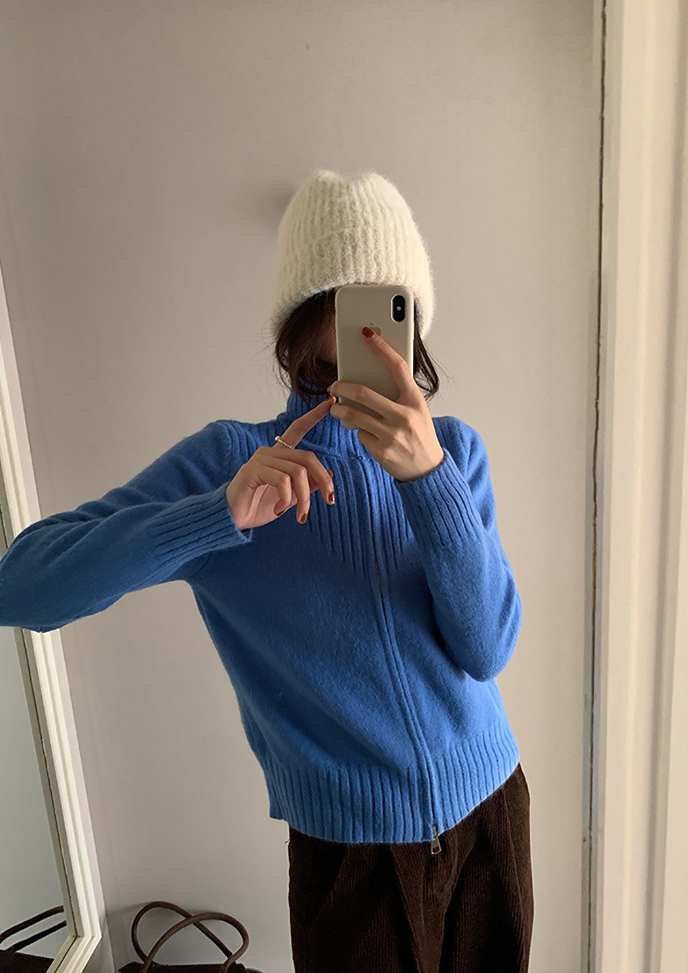 個性雙拉鍊翻領毛衣