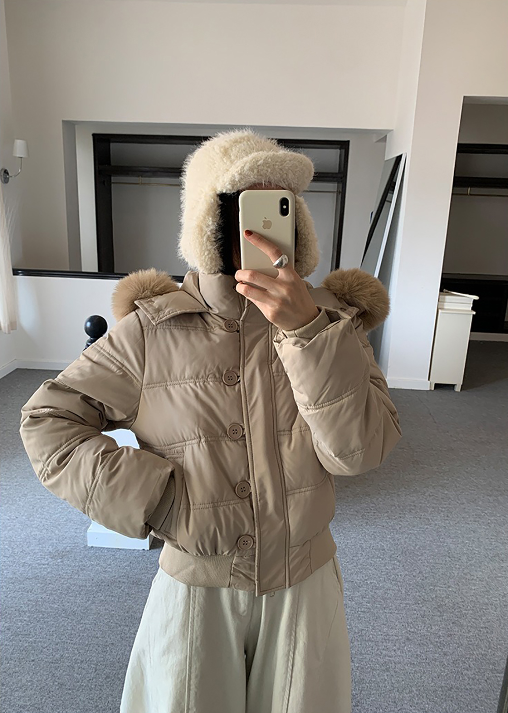 可拆式毛領連帽外套