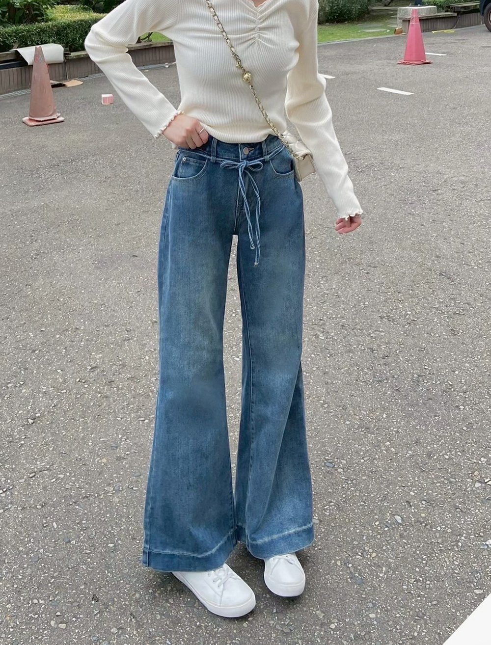 綁帶設計微彈牛仔褲