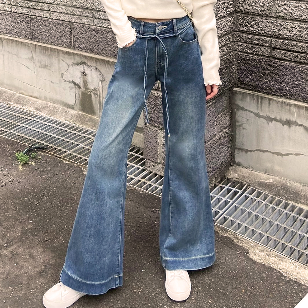 綁帶設計微彈牛仔褲