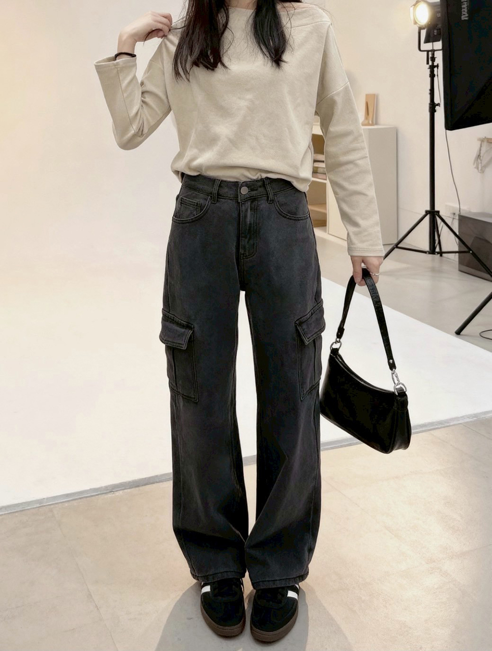 工裝感大口袋牛仔長褲