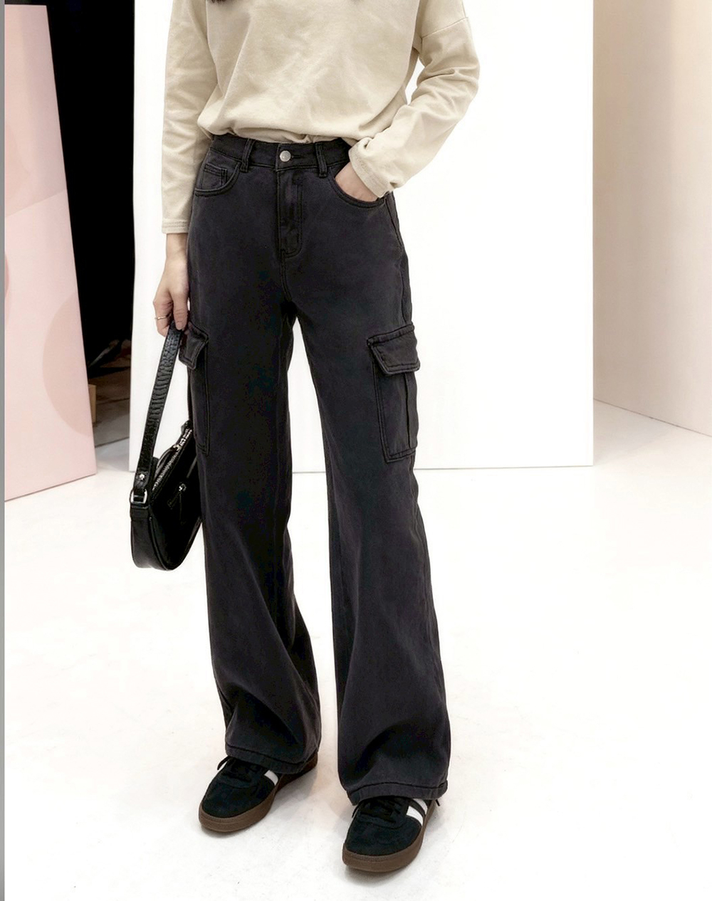 工裝感大口袋牛仔長褲