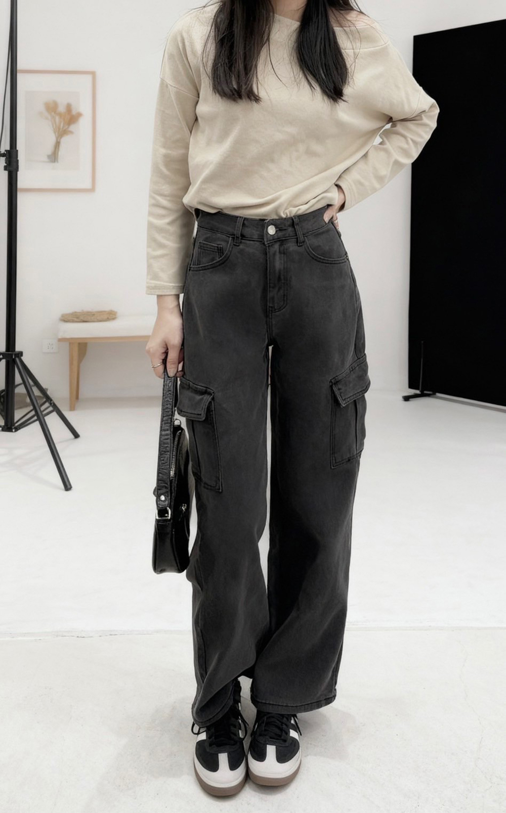 工裝感大口袋牛仔長褲