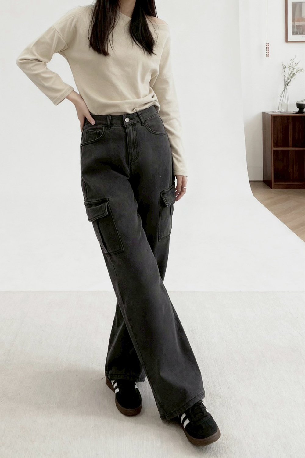 工裝感大口袋牛仔長褲