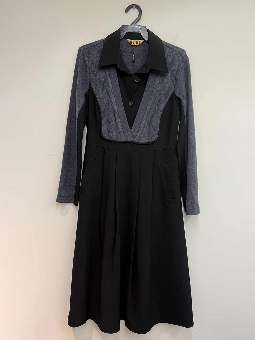 襯衫領針織拼接洋裝