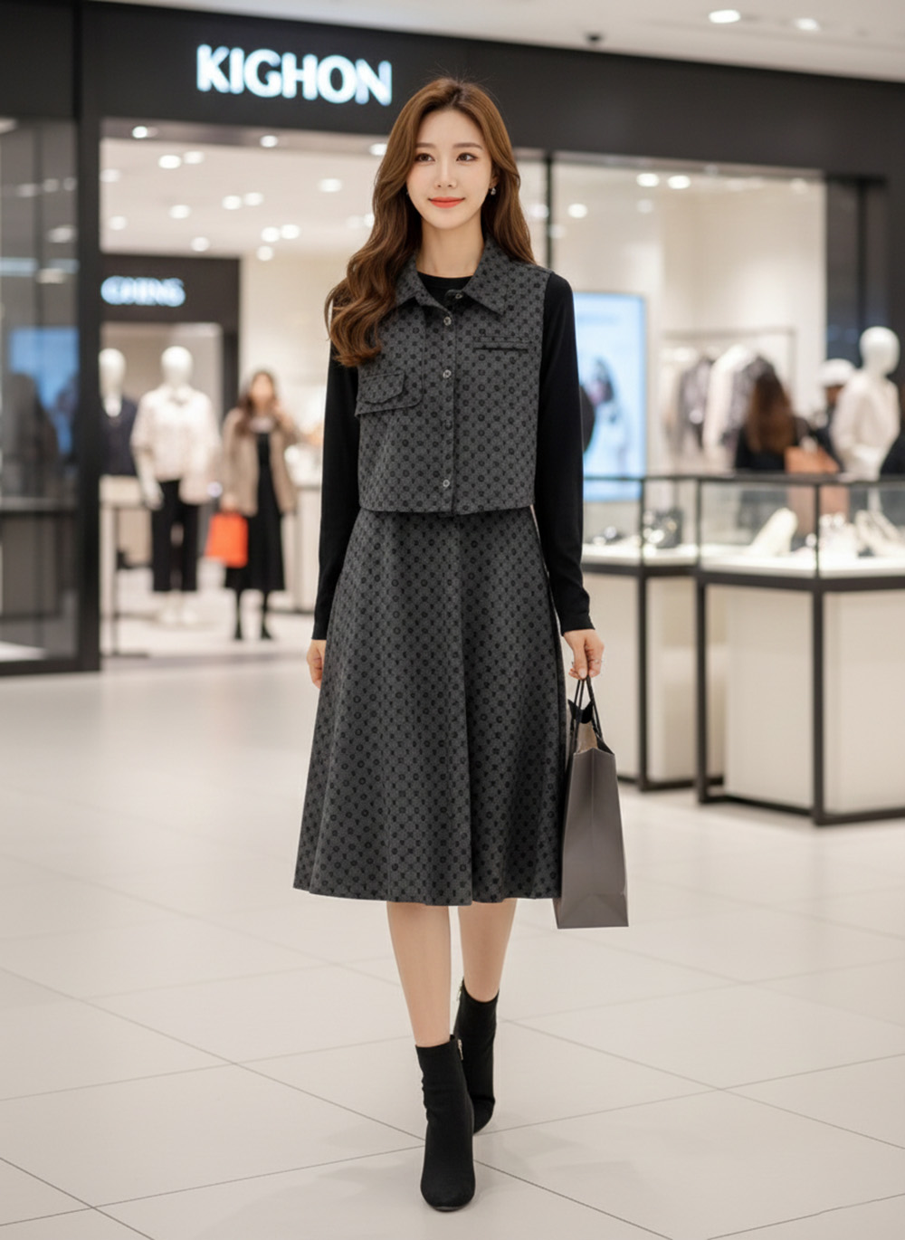 字母印花背心洋裝套裝