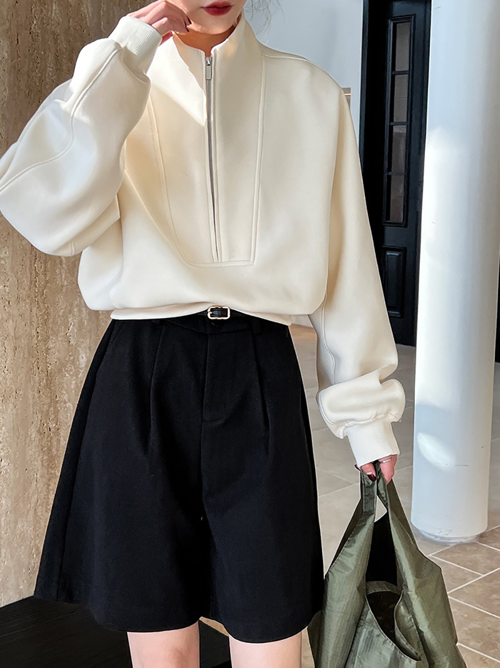 休閒立領半拉鏈上衣