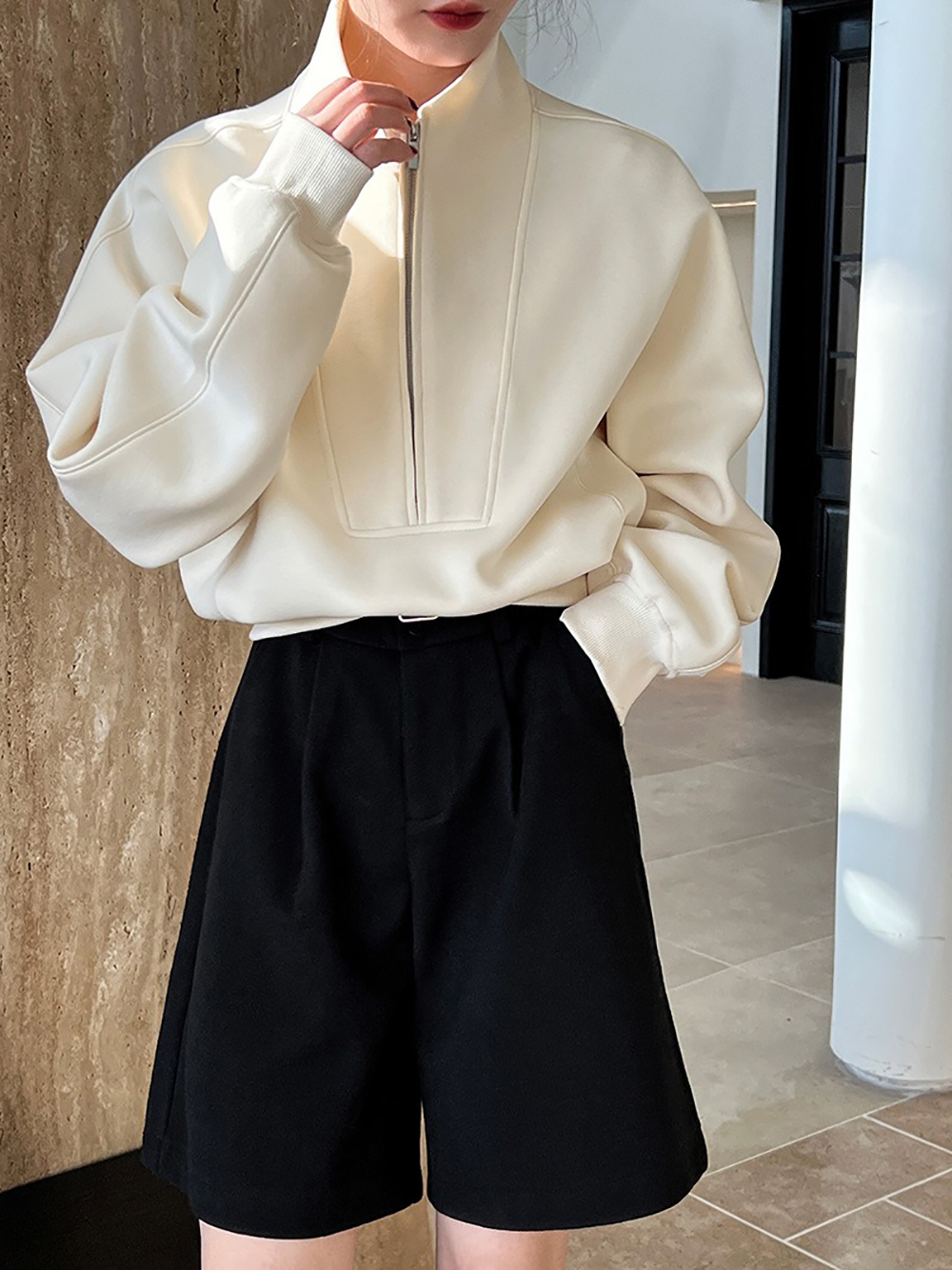 休閒立領半拉鏈上衣