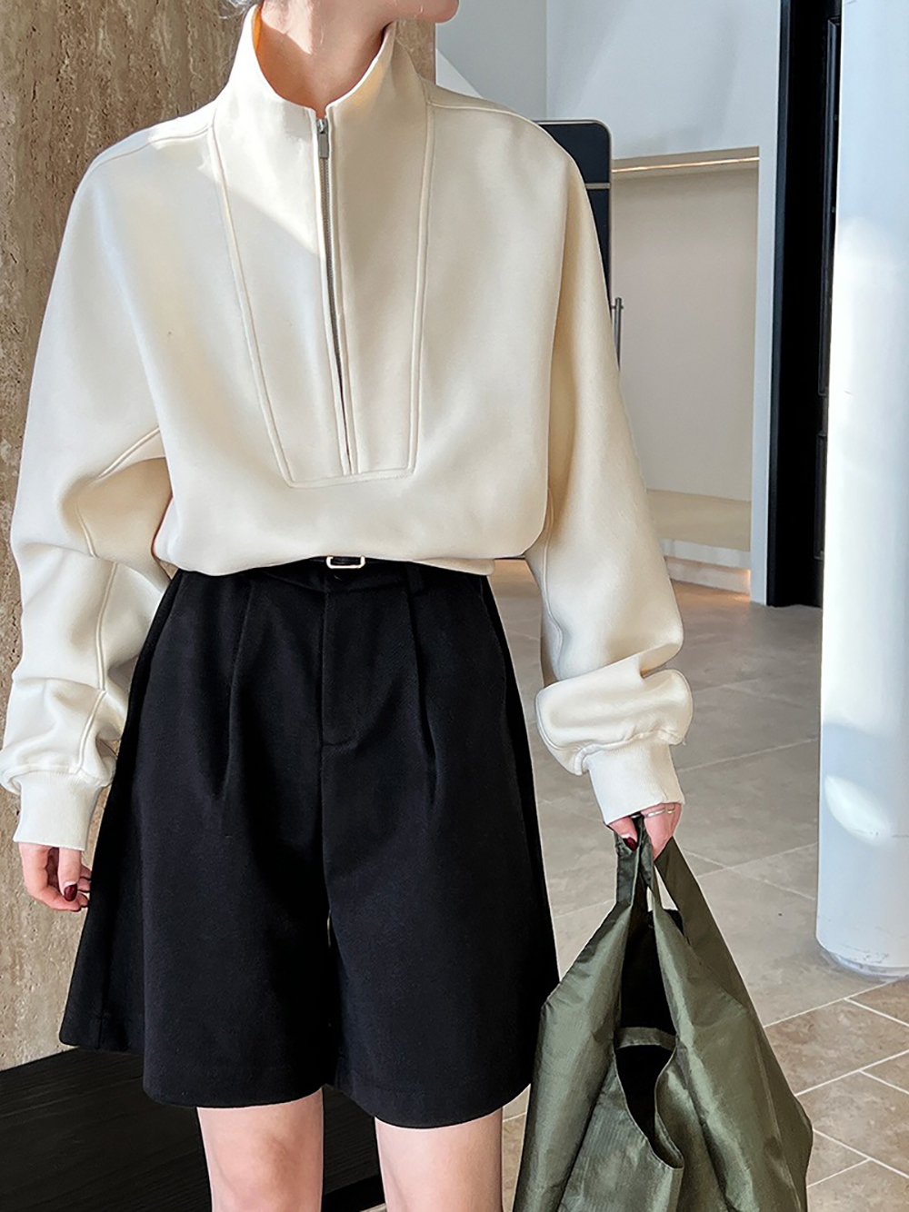 休閒立領半拉鏈上衣