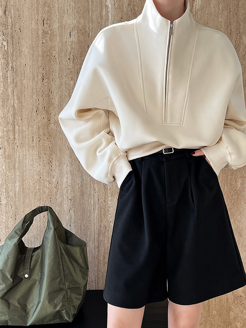 休閒立領半拉鏈上衣