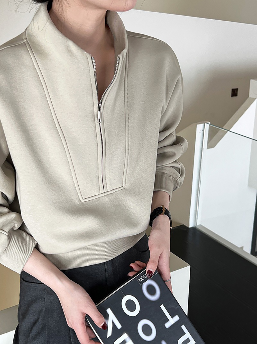 休閒立領半拉鏈上衣