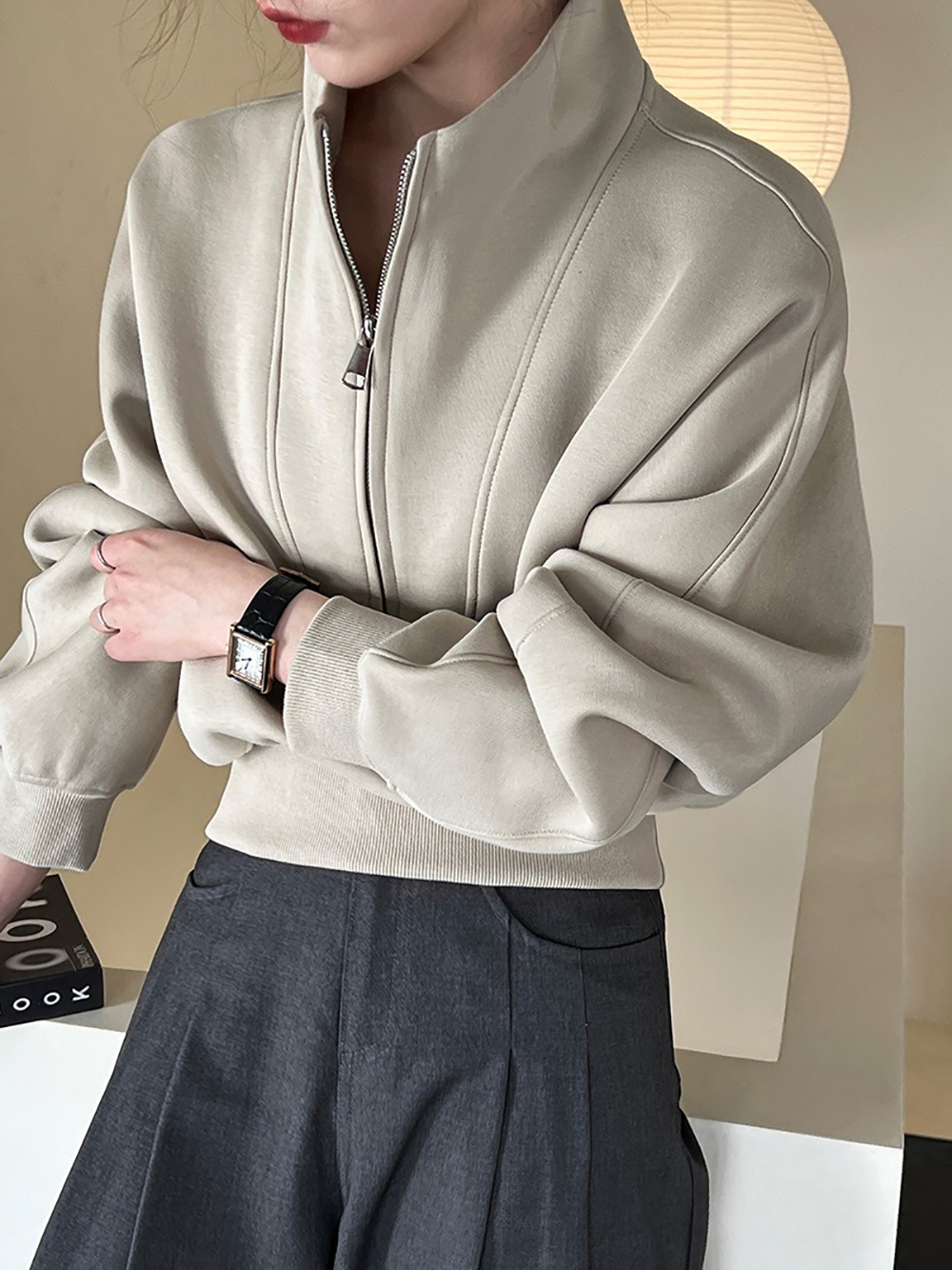 休閒立領半拉鏈上衣