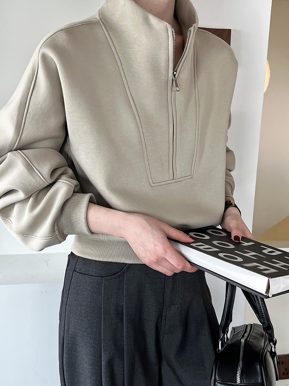 休閒立領半拉鏈上衣