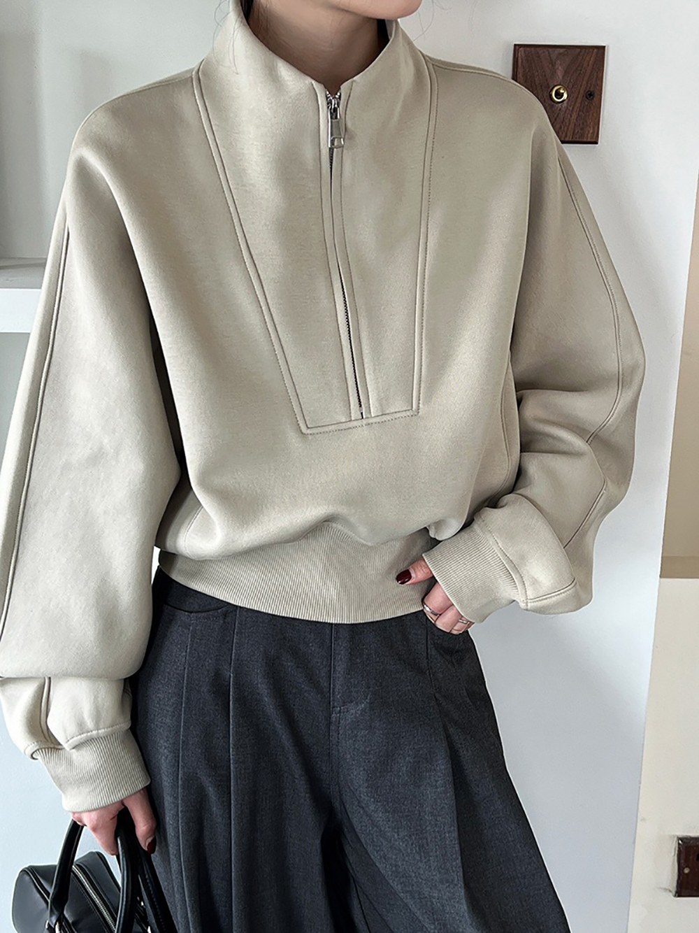 休閒立領半拉鏈上衣