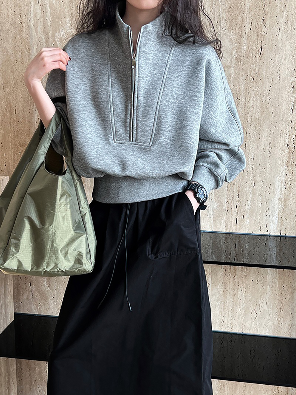 休閒立領半拉鏈上衣