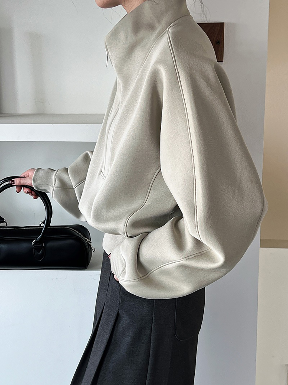 休閒立領半拉鏈上衣