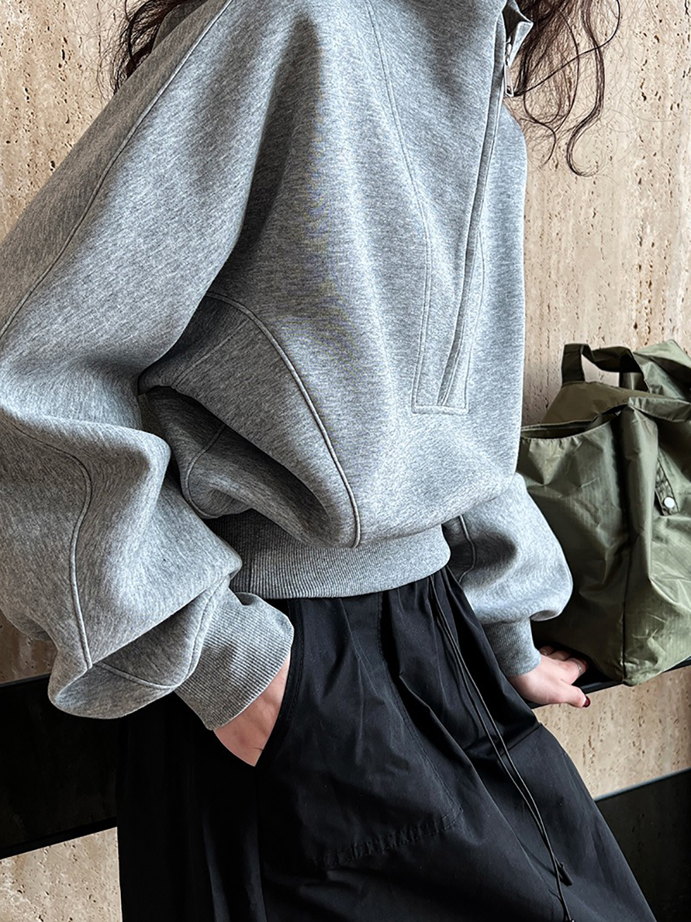 休閒立領半拉鏈上衣