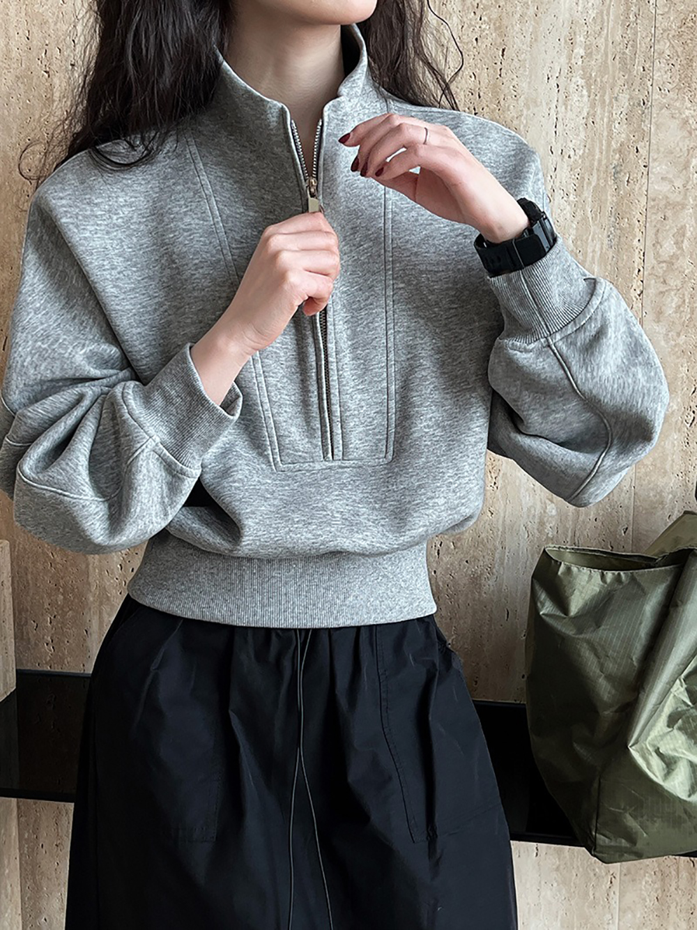 休閒立領半拉鏈上衣