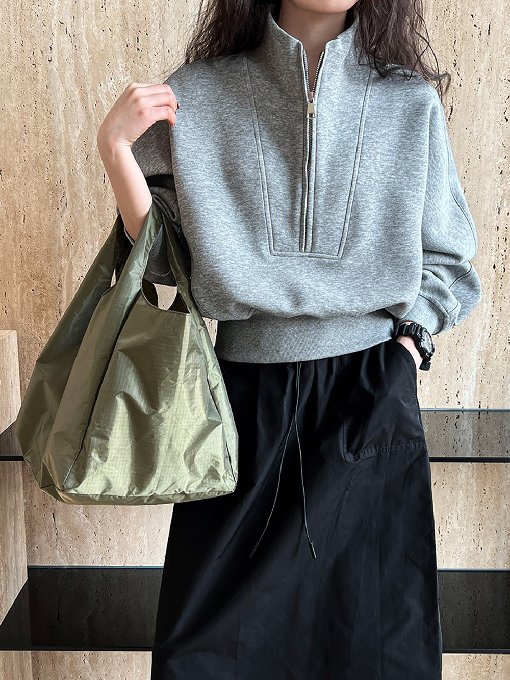 休閒立領半拉鏈上衣