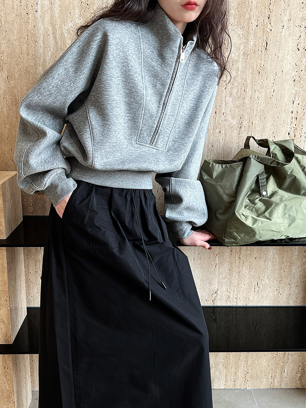 休閒立領半拉鏈上衣