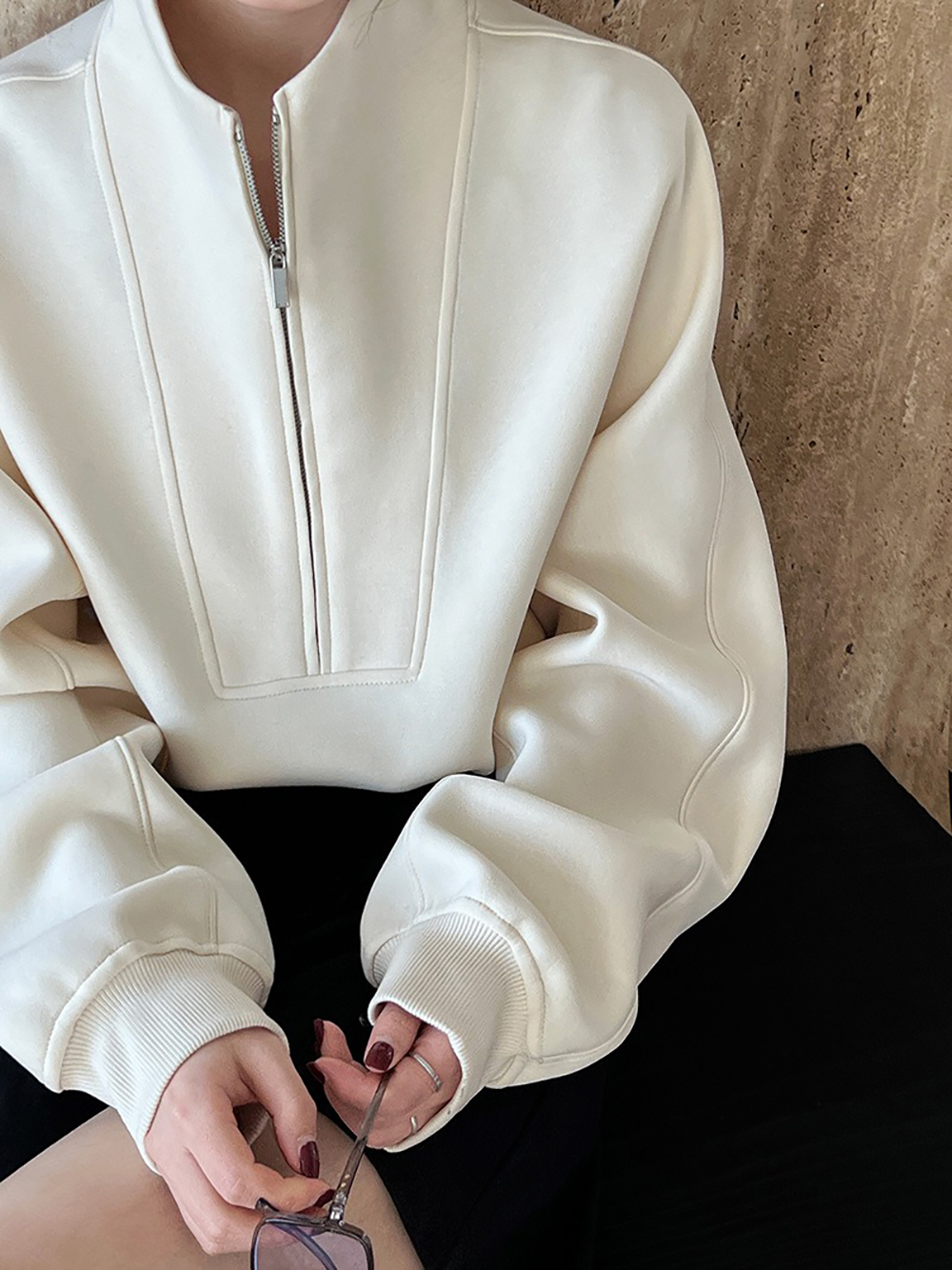 休閒立領半拉鏈上衣