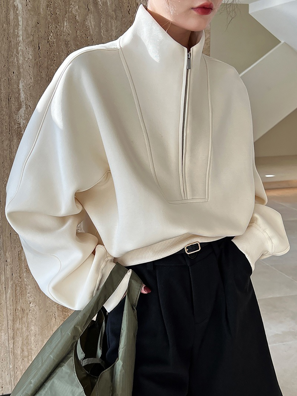 休閒立領半拉鏈上衣